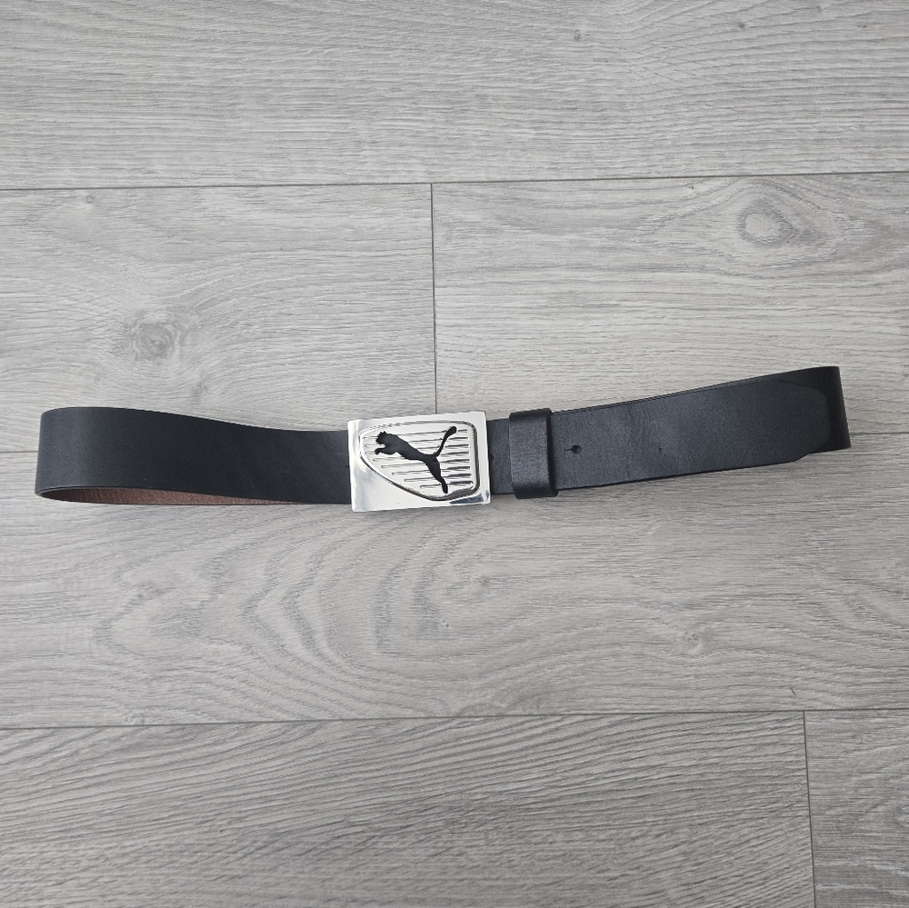 Puma Black Leather Men's Belt with Silver Buckle